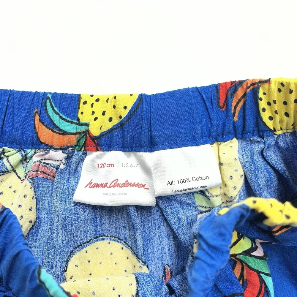 Hanna Andersson Pineapple Skirt Girls 6-7Y Blue Yellow Cotton Summer Picnic
